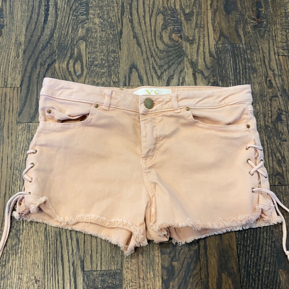 Baby pink denim shorts